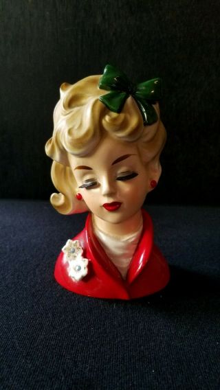 Vintage Napco Ware Christmas Holiday Lady Head Vase X6527