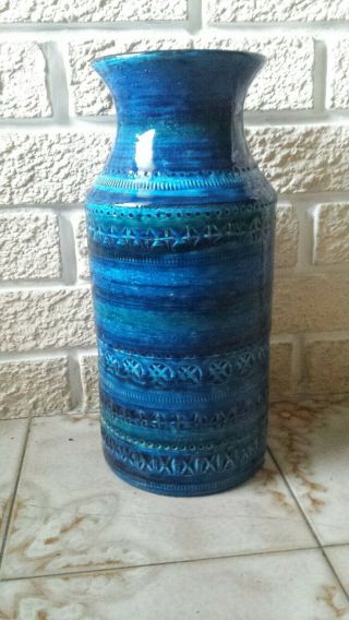 Vintage Bitossi Aldo Londi Italian Rimini Blue Vase Pottery 11.  5 "