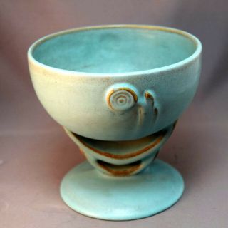 Roseville American Art Pottery Moderne Pattern Compote Vase Aqua Fabulous
