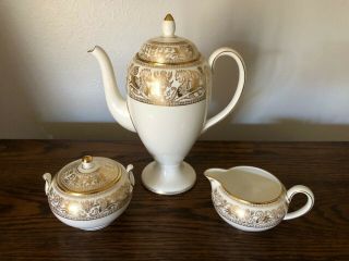 Wedgwood Gold Florentine Coffee Pot Creamer & Sugar Bowl Set Gold Dragons W4219