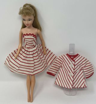 Vintage Barbie Suzette Clone Size Doll Clothes Outfit Red White Dress Swing Coat