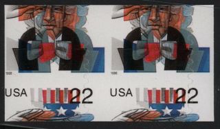 3263 22c Uncle Sam Mis - Die Cut,  Misperfed & Black Color Mis - Registered Pair - 2