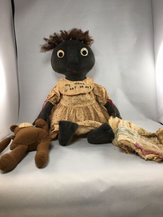 Vintage Black African American Cloth Rag Doll Primitive Folk Art Handmade Doll