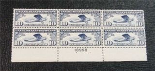Nystamps Us Plate Block Air Mail Stamp C10 Og Nh $130 Plate Block Of 6