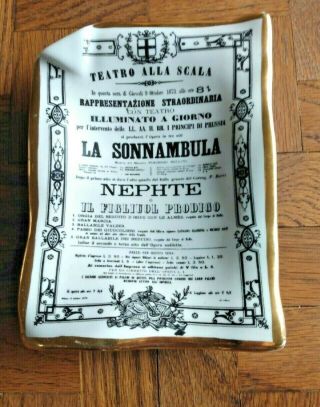 Mid Century Italian Fornasetti La Sonnambula Porcelain/ Gilt Opera Trinket Tray