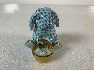 Herend Eggstravagant Bunny Rabbit With Basket Figurine Turquoise Fishnet 5850