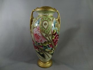 Nippon (old Noritake) Gold & Rose Design Vase.  13 " Tall.