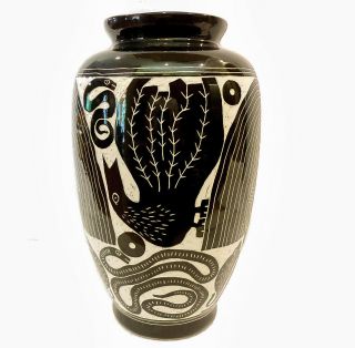 1991 Curras 12 " Ceramic Glaze Black & White Handmade & Painted Vase
