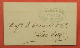 1852 Adams & Co Express San Francisco Ca Stampless F/l To Sacramento