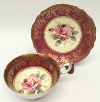 Paragon Floating Cabbage Rose Pink /Red Gilt Double Warrant Teacup and Saucer 2