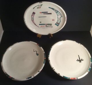 Vtg 1997 Sonwai 11” Ceramic Dinner Plate Native Tribal Set Of 5