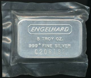 Engelhard Struck 5 Oz.  999 Silver Bar Serial C208182 -