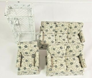 Dollhouse Furniture Upholstered Wood Couch Sofa Love Seat Chair Metal Shelves