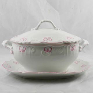 Vista Alegre Ruban Pink Ribbon Bow Large Covered Tureen With Under Tray