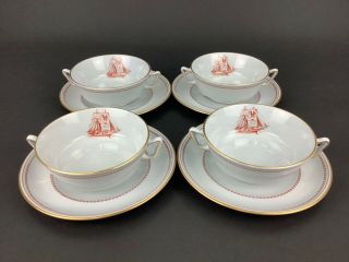 Spode Trade Winds Red 8 Cream Soup Bowls & Saucers For Hunt43 Only