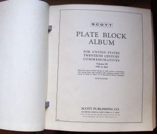 Scott.  Plate Album For Us Twentieth Century Commemoratives.  Volume Iii 1961 To D