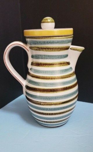 Stig Lindberg Gustavsberg Pottery Sweden Mcm Striped Handptd.  Faience Coffee Pot