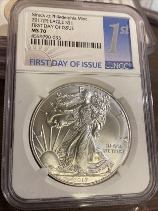 2017 (p) $1 American Silver Eagle Ngc Ms70 Fdi First Label