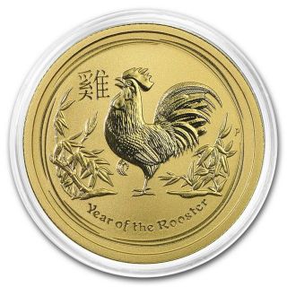 2017 Australia 1/10 Oz Gold Lunar Rooster Bu Coin In Capsule
