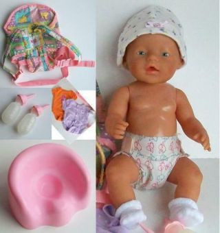 Vintage Zapf Creation Interactive 17 " Baby Born Drink Wet Cries Doll Accessories