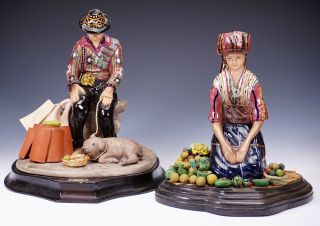 Two Maggie Ceramics Studio Art Pottery Figurines Signed Numbered From Guatemala
