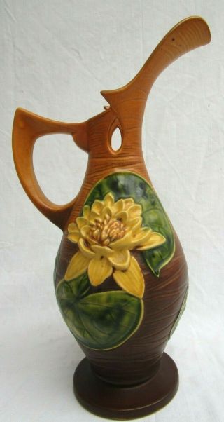 Vtg.  Roseville.  Water Lily.  Tall 15 ".  Ewer.  With Handle.  Pitcher