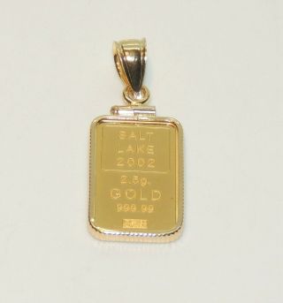 2.  5 Solid Gold Gram Bar,  999 Fine With 14k Gold Bezel - Total Weight 3.  5 Grams
