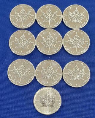10 Canada 1ozt.  9999 Silver $5 Maple Leaf Coin Bu,  Light Spots 2006/9 - 2009 L8792