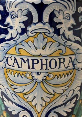 Sberna Deruta Dip A Mano Italy Pottery Camphora Apothecary Jar Canister 10 " Tall