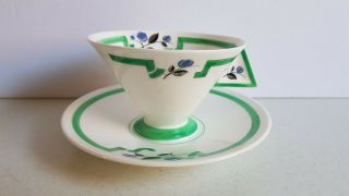 Shelley Art Deco Triangle Handle Tea Cup And Saucer China England Vintage