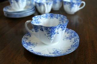 Shelly Dainty Blue Bone China England,  Set Of 6 Teacups And Saucers