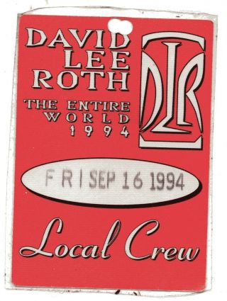 David Lee Roth " Sticky " Pass - The Entire World Tour 1994