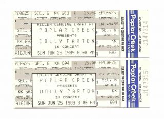 Dolly Parton Concert Tickets From June 25,  1989