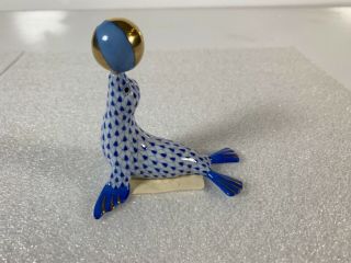 Herend Circus Seal Sea Lion With Ball Figurine Sapphire Fishnet 5543