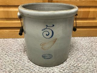 Red Wing 5 Gallon Antique 4 " Wing Stoneware Crock,  Pat.  1915 With Wood Handles