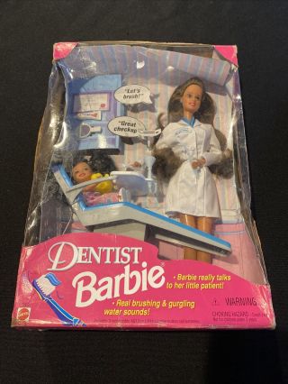 1997 Mattel Talking Dentist Brunette Barbie Doll W/ Box 17707