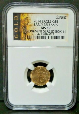 2014 Gold Eagle G$5 1/10 Oz Early Releases Ngc Ms 69 From 1