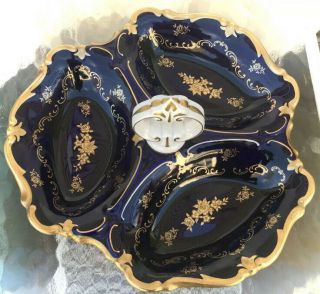 Reichenbach Ecth German Porcelain Cobalt Blue Gold Trim Divider Serving Dish