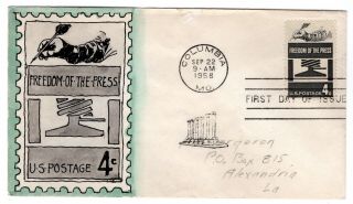 1119 Freedom Of The Press First Day Cover 1958 Hand Painted Henriques