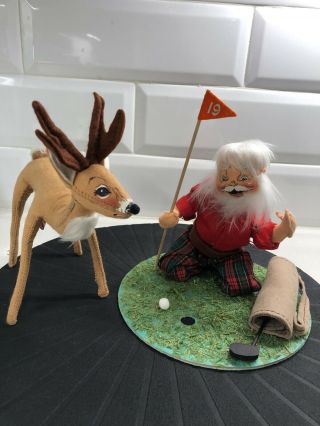 1991 Annalee 10 " Hole In One Golfing Santa With Reindeer / Set Of 2