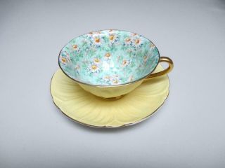 Shelley Marguerite Chintz Footed Oleander Yellow Cup And Saucer