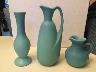 3 Van Briggle Set Bud Vase,  Pitcher,  Creamer Ming Turquoise Blue Estate Find