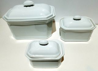 Apilco French Porcelain Pate / Terrine / Set Of Three With Lids