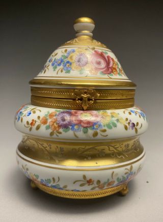 Sevres Marked Porcelain Gold Decorated & Enameled Ormolu Mounter Dresser Box Jar