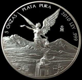 2010 Mo Silver Mexico Proof 5 Onza Libertad 5 Oz 999 Fine Silver Coin