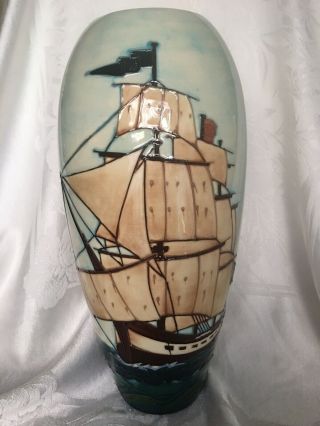 1988 Moorcroft Pottery Ovoid Vase H.  M.  S.  Sirius England 2 Masted Ships On Water