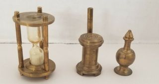 Vintage Solid Brass Dollhouse Miniatures (Holland) Clock Stove Hourglass Sewing 3