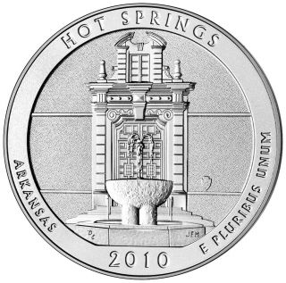 2010 - P Atb Hot Springs Arkansas 5 Oz Burnished Silver Coin & Flawless