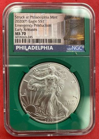 2020 (p) $1 American Silver Eagle Ngc Ms70 Early Releases Emergency Production