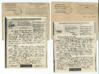 Wwii Apo 452 17th Airborne Division Vmail Letters 1944 Censored 688th Glider Fa